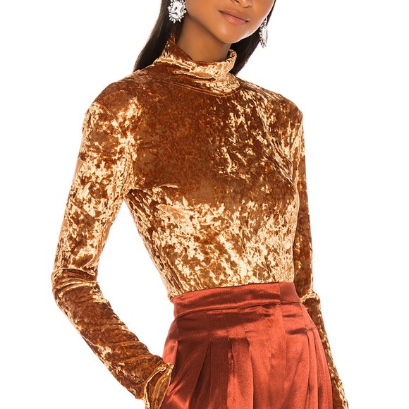 Caroline Constas Sweaters - Caroline Constas Delphine Gold Velvet Turtleneck